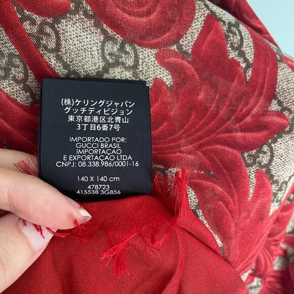 NWT Gucci Big Arabesque Logo GG Monogram Silk Modal Red Scarf Shawl - Picture 6 of 8